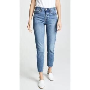 Levi's Wedgie Icon Slim Straight Crop Classic High Rise Distressed Jean 26 Blue